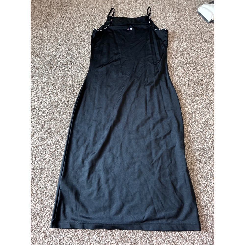 Champion Womens Black Cami Midi Dress Logo Tape Straps Large 112995 510426